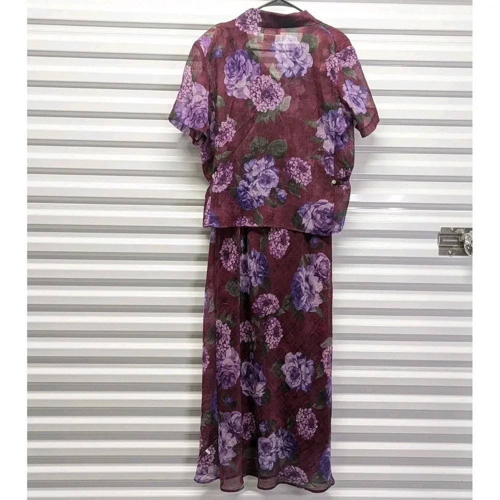 Whimsigoth Cottagecore Purple Floral Maxi Dress‎ 2PC Vintage Size 18